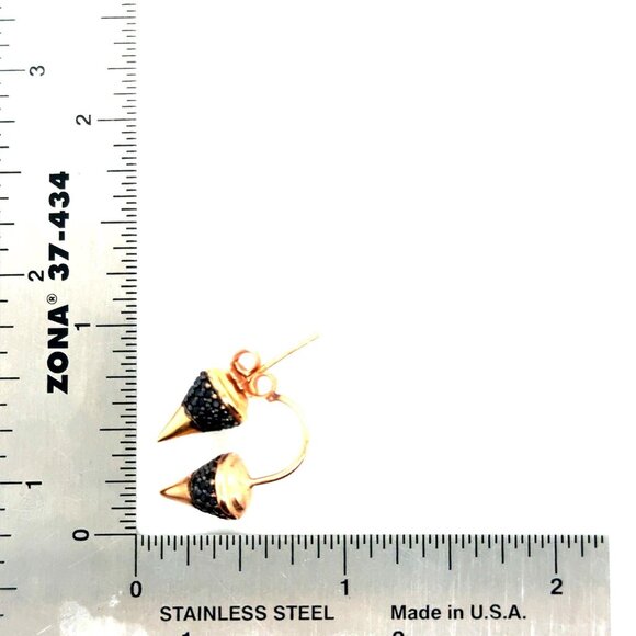 Pave Black Stones Rose Gold Stud - Picture 7 of 7
